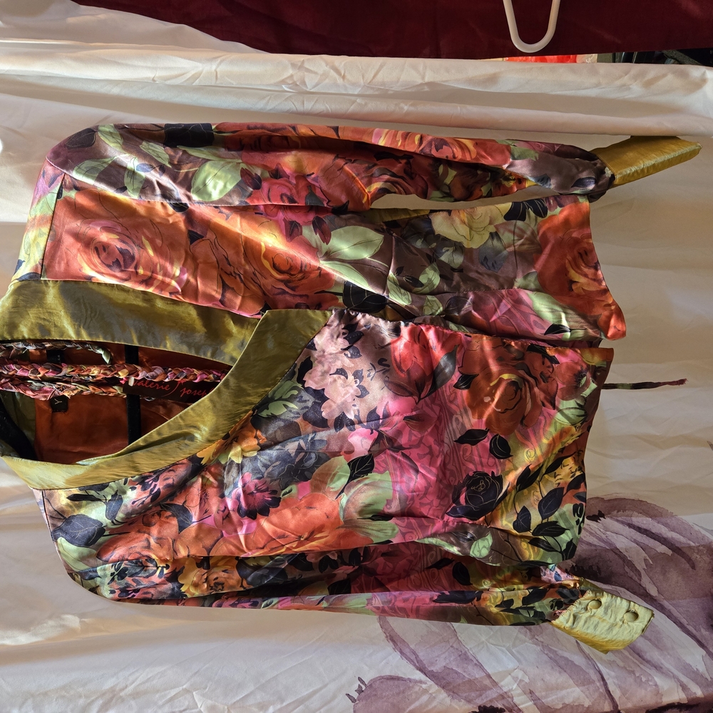 Vibrant Red and Pink Floral Top with Glossy Finish